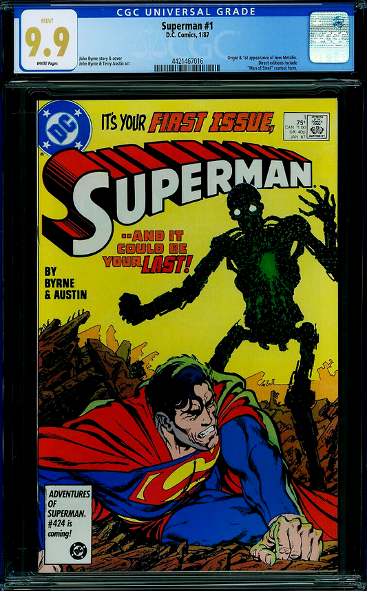 Superman #1 (1987) CGC 9.9 MINT WHITE Pages 1st Metallo Highest Graded RARE HTF