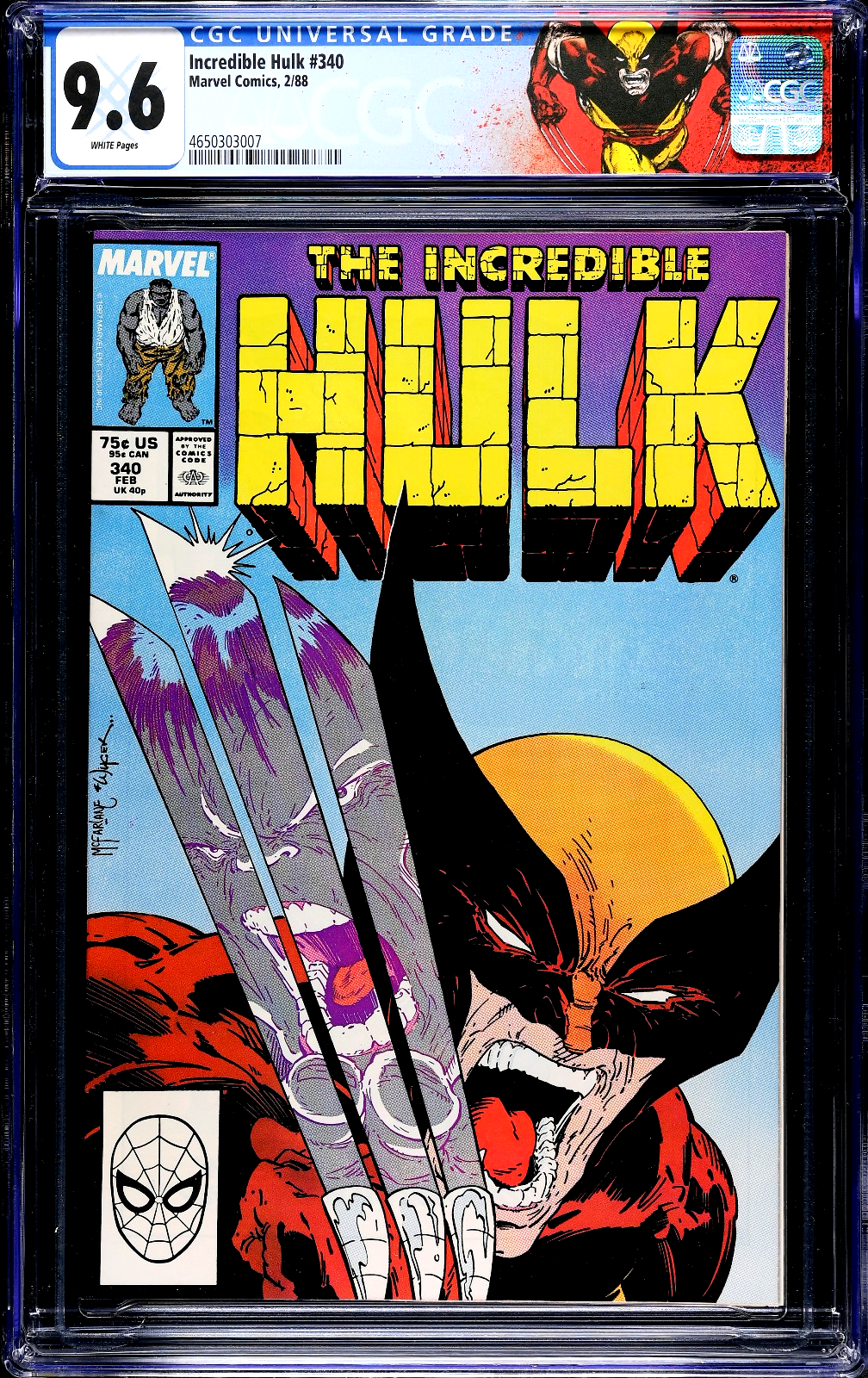 Incredible Hulk #340 (1988) CGC 9.6 NM+ McFarlane Wolverine Battle Custom Label