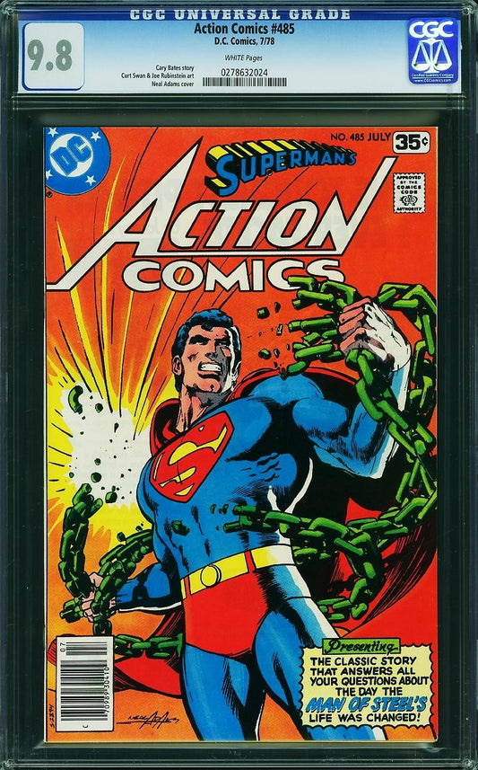 Action Comics #485 (1978) CGC 9.8 WHITE Adams Iconic Superman Chain Break HTF PC