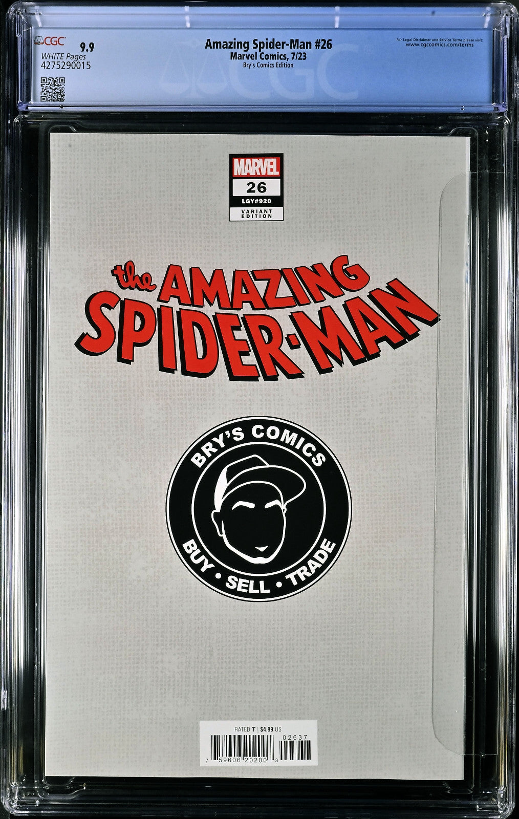 Amazing Spider-Man #26 (2023) CGC 9.9 (Not 9.8) Bry's Comics Dell'Otto Edition