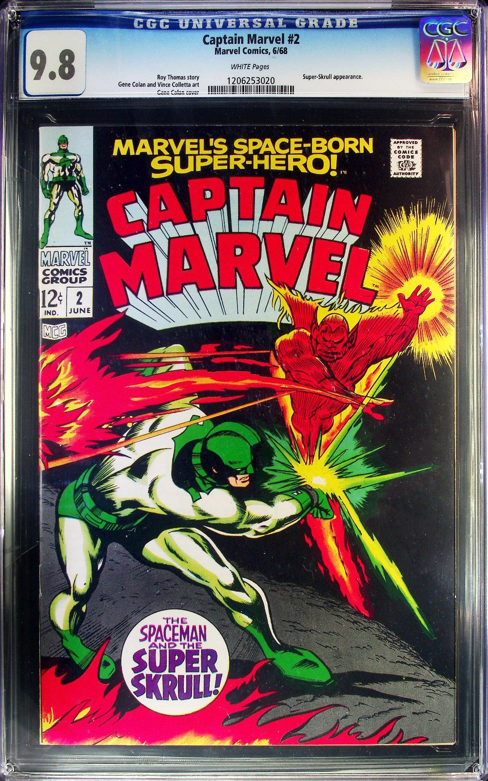 Captain Marvel #2 (1968) CGC 9.8 NM/MT WHITE Super Skrull Battle Cover Top Grade
