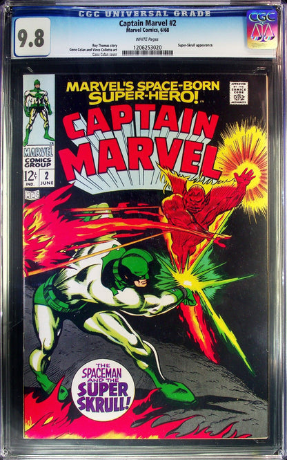 Captain Marvel #2 (1968) CGC 9.8 NM/MT WHITE Super Skrull Battle Cover Top Grade