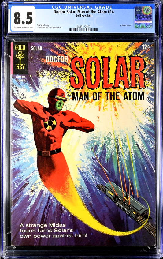 Doctor Solar, Man of the Atom #14 (1965) CGC 8.5 VF+ OW/W Gold KEY Painted Cover