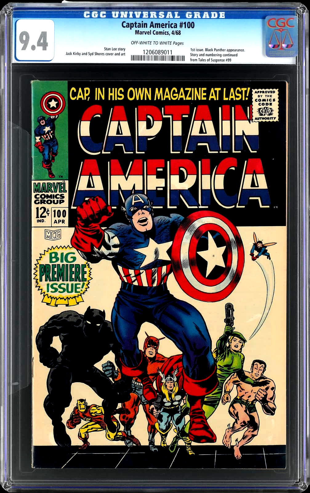 Captain America #100 (1968) CGC 9.4 NM OW/W Kirby KEY Origin & 1st Series Issue