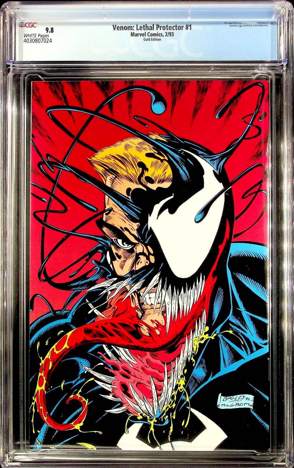 Venom Lethal Protector #1 (1993) CGC 9.8 NM/MT WHITE GOLD Bagley Sam De La Rosa