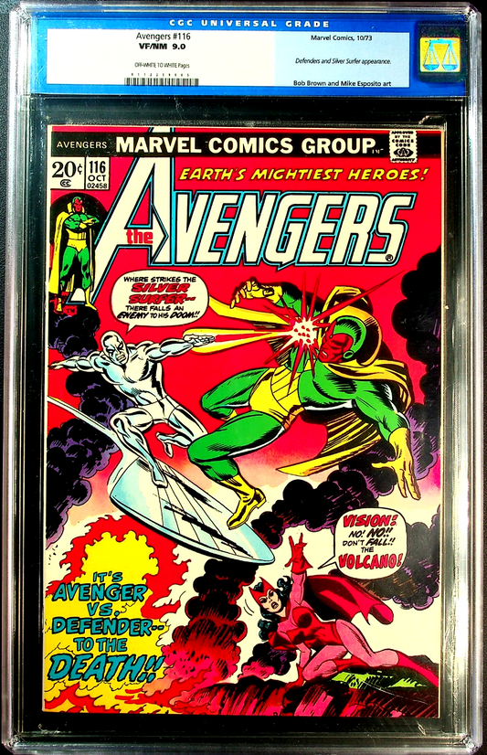 Avengers #116 (1973) CGC 9.0 VF/NM OW/W Vision & Silver Surfer Battle Old Label