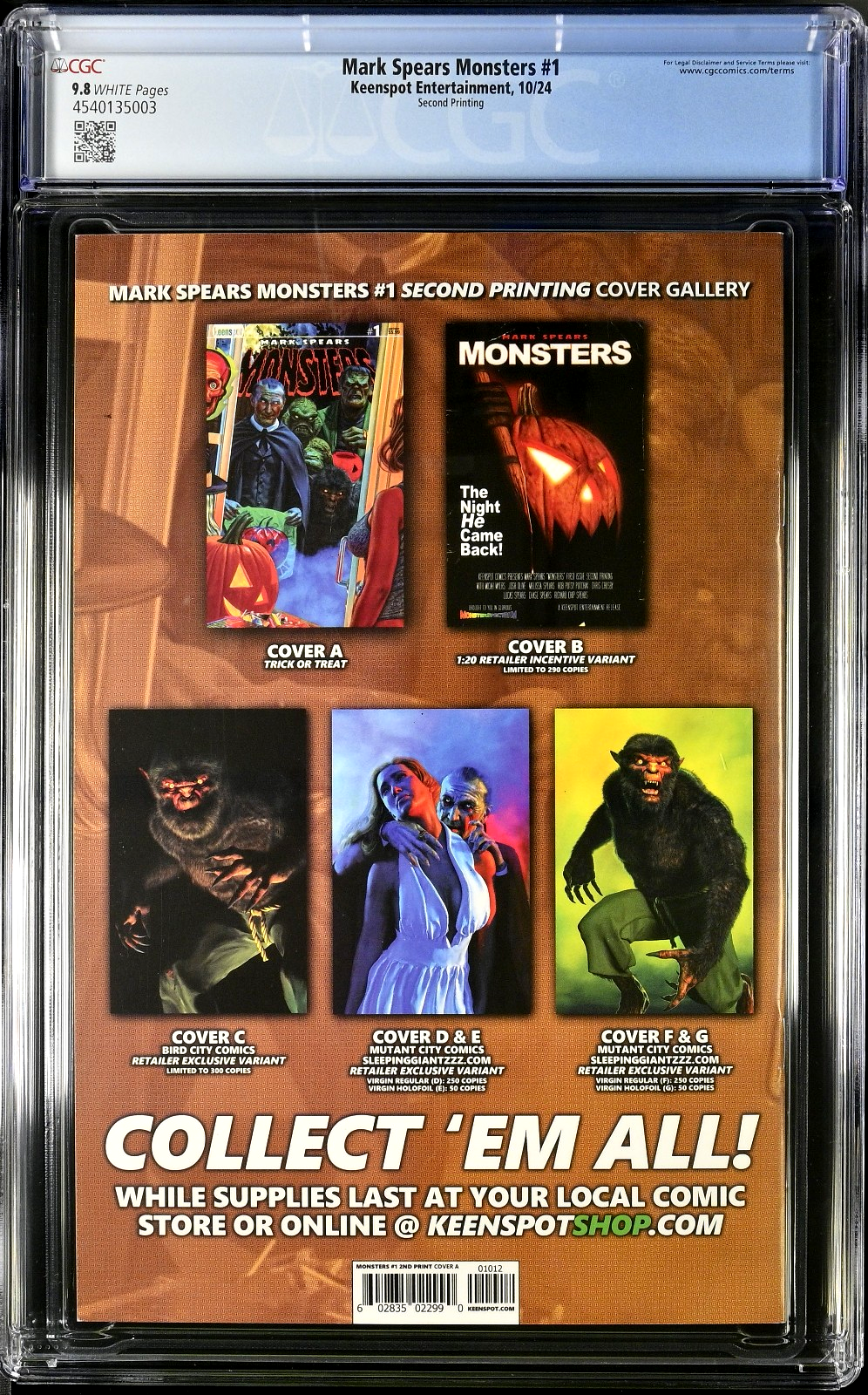 Mark Spears Monsters #1 (2024) CGC 9.8 2nd Print "Trick or Treat" Mole Error