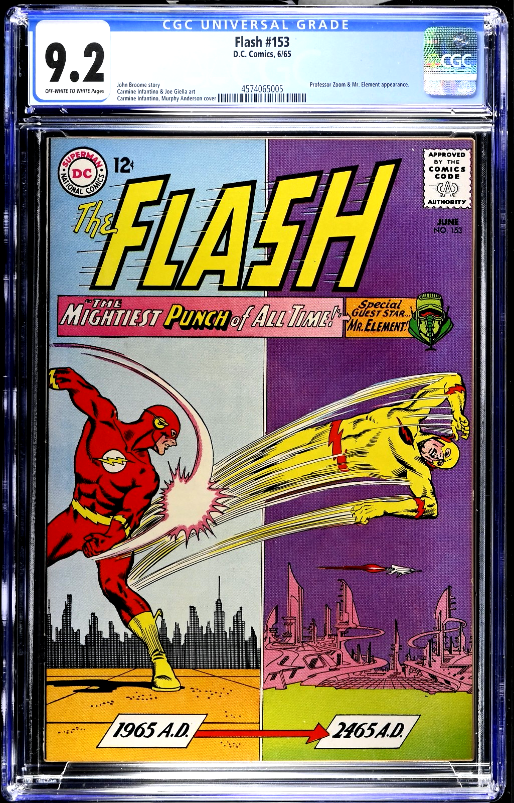 Flash #153 (1965) CGC NM- 9.2 OW/W Reverse Flash Professor Zoom Battle Cover