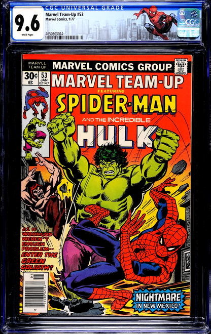 Marvel Team-Up #53 (1977) CGC 9.6 NM+ WHITE Spider-Man Hulk Battle Custom Label