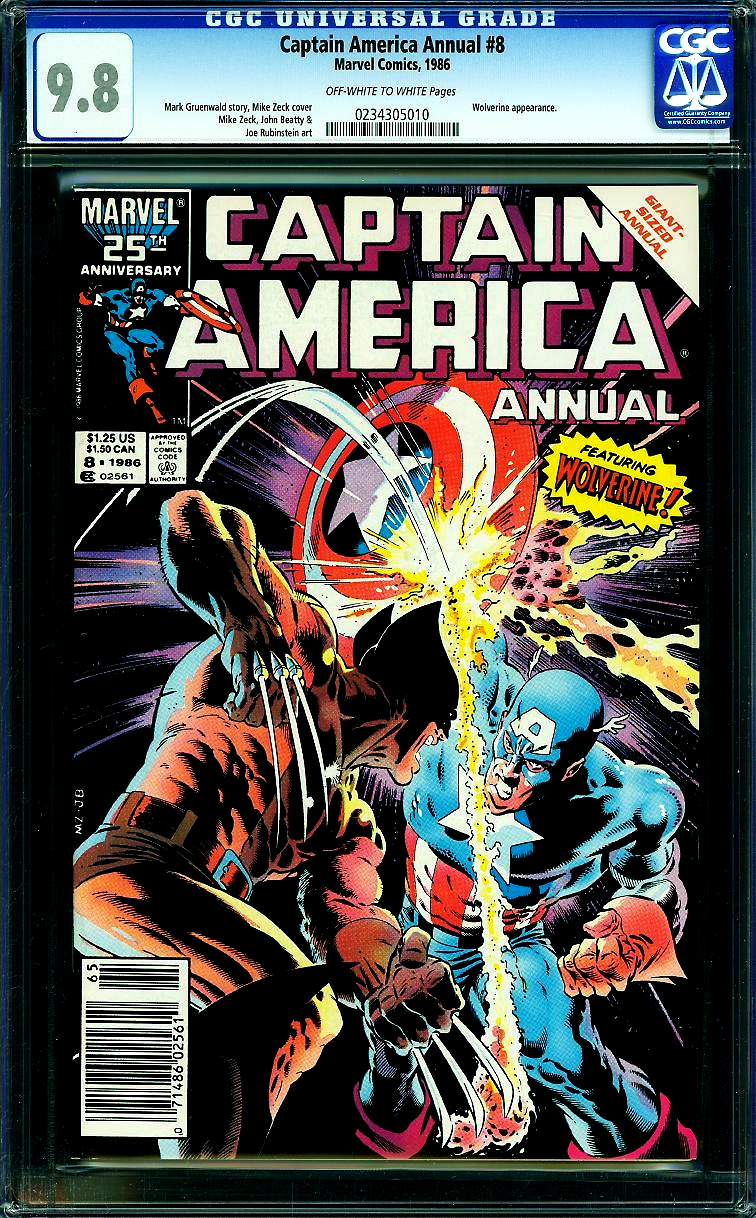 Captain America Annual #8 (1986) CGC 9.8 NM/MT OWW Newsstand Wolverine Battle PC