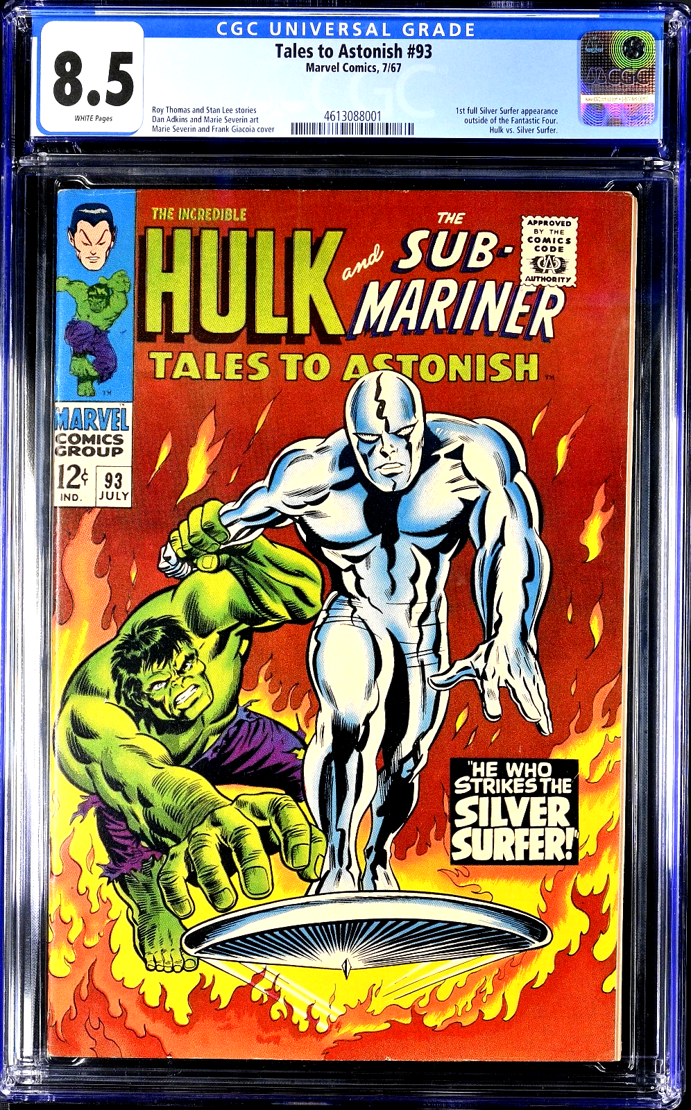 Tales to Astonish #93 (1967) CGC 8.5 VF+ WHITE Hulk & Silver Surfer Battle Cover
