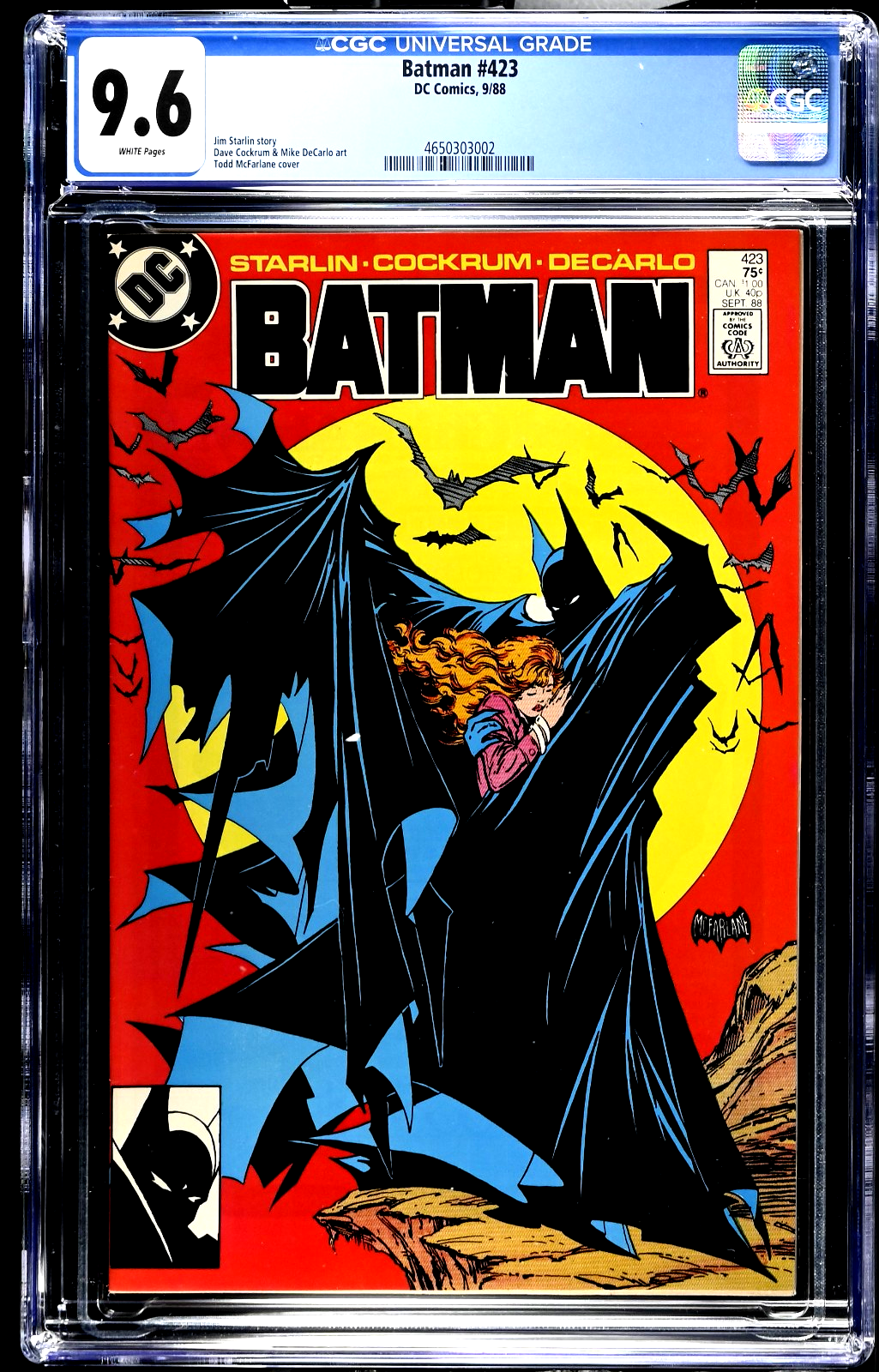 Batman #423 (1988) CGC 9.6 NM+ WHITE 1st Printing Todd McFarlane Iconic Cover