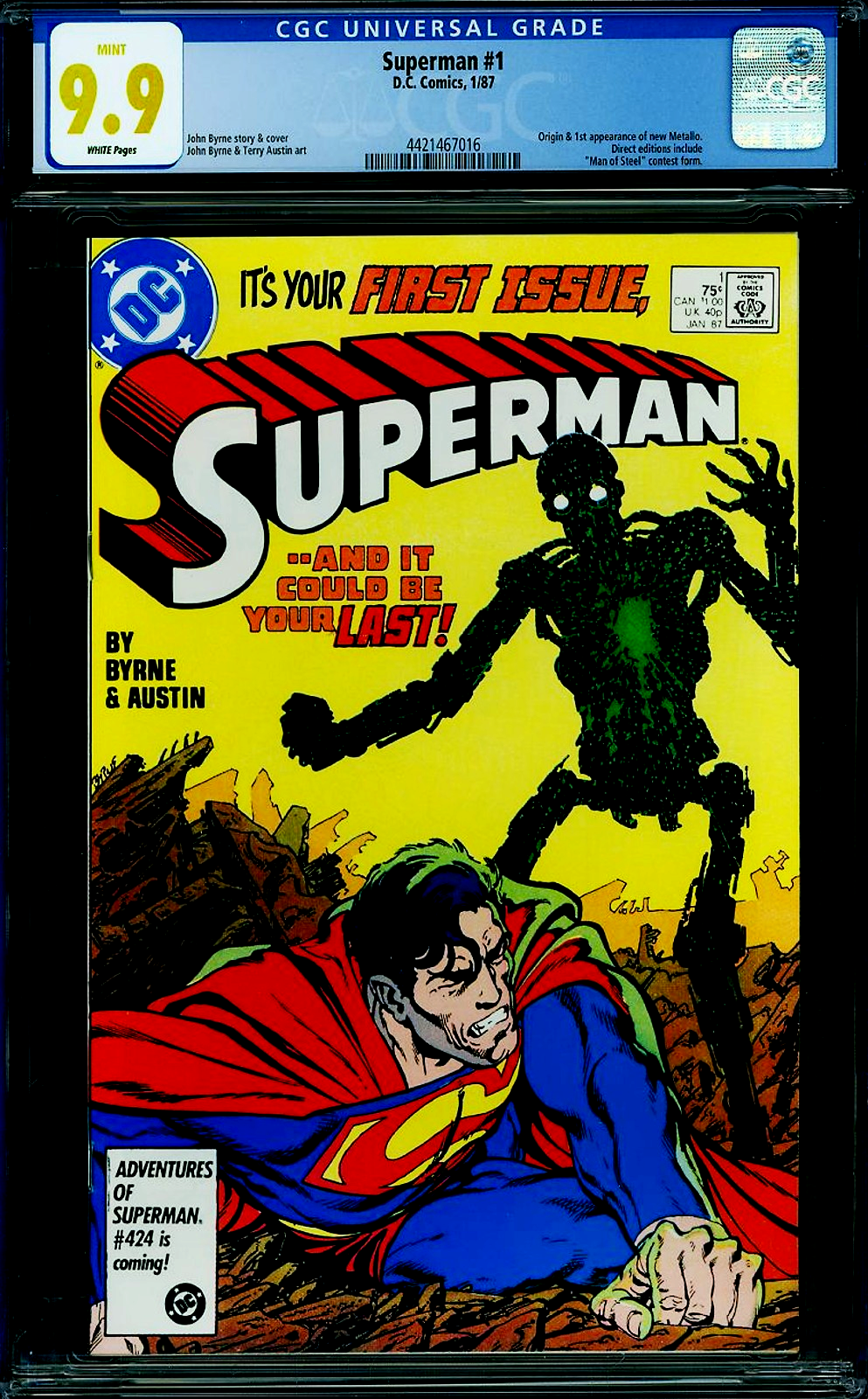 Superman #1 (1987) CGC 9.9 MINT Origin 1st New Metallo Highest Grade RARE HTF PC