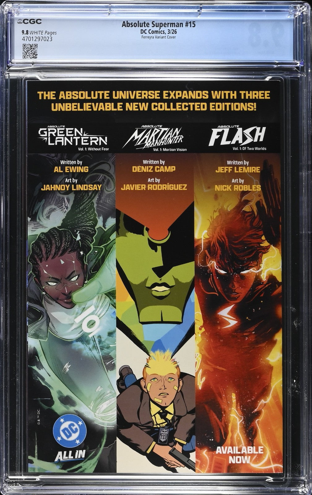 Absolute Superman #15 (2026) CGC 9.8 NM/MT Juan Ferreyra 1st Print Iconic Cover