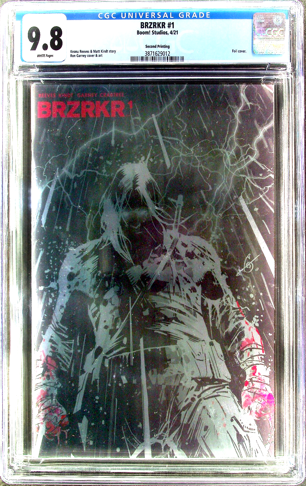 BRZRKR #1 (2021) CGC 9.8 NM/MT WHITE Boom! Keanu Reeves Garney 2nd Print Foil