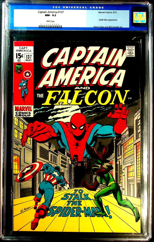 Captain America #137 (1971) CGC 9.2 WHITE KEY Spider-Man Appearance OLD Label