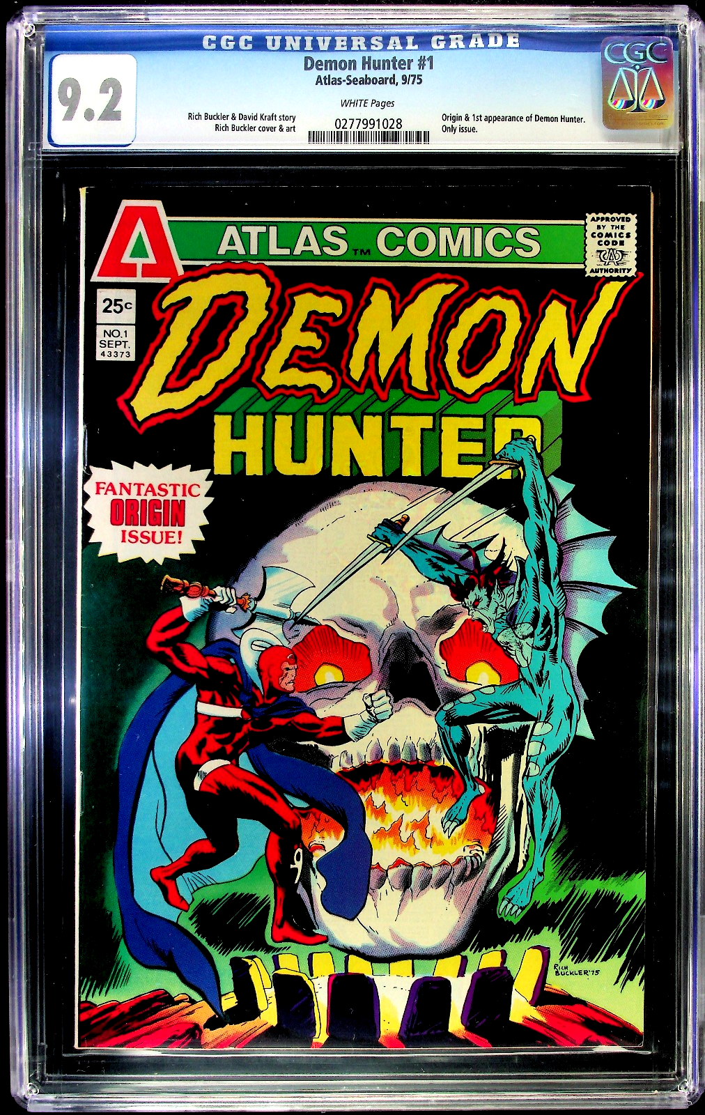 Demon Hunter 1 (1975) CGC 9.2 NM- WHITE Pages Origin 1st Appearance Skull Cover