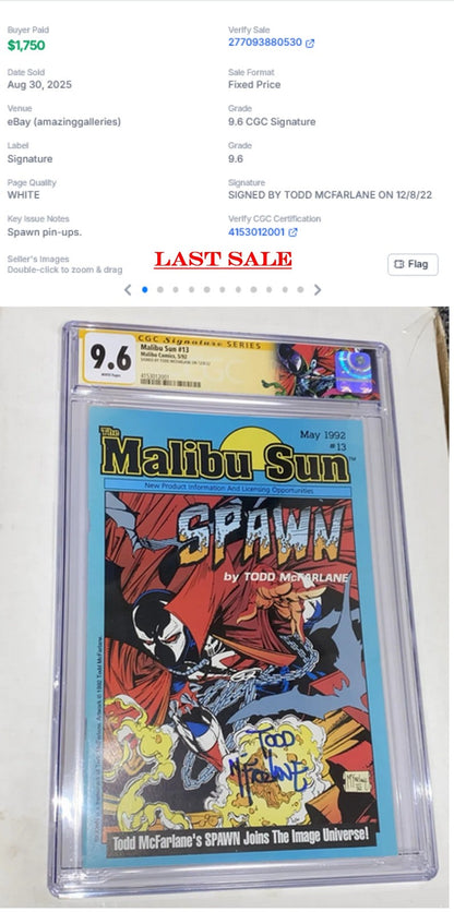 Malibu Sun #13 (1991) CGC 9.6 NM+ SS 1st Spawn McFarlane Signature Custom Label