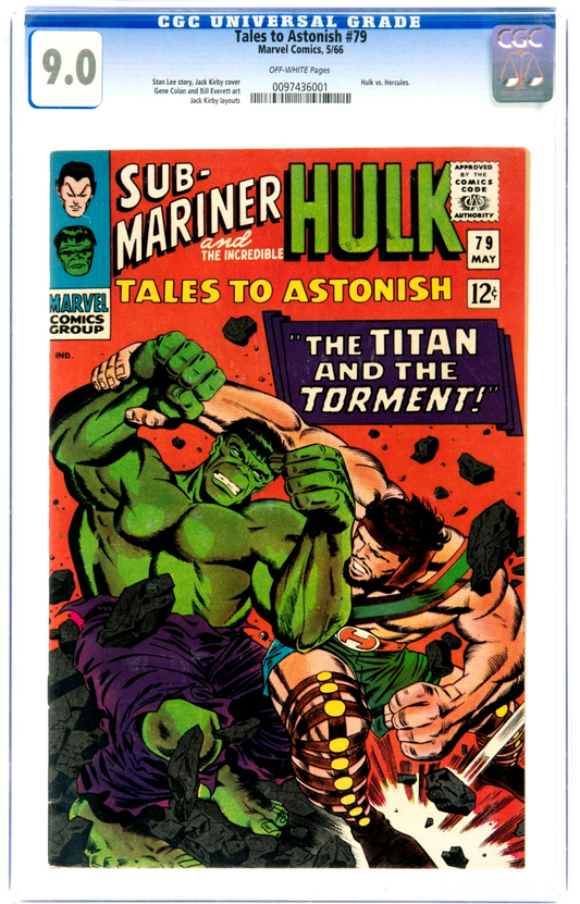 Tales To Astonish #79 (1966) CGC 9.0 VF/NM OW Hulk vs Hercules Battle Cover