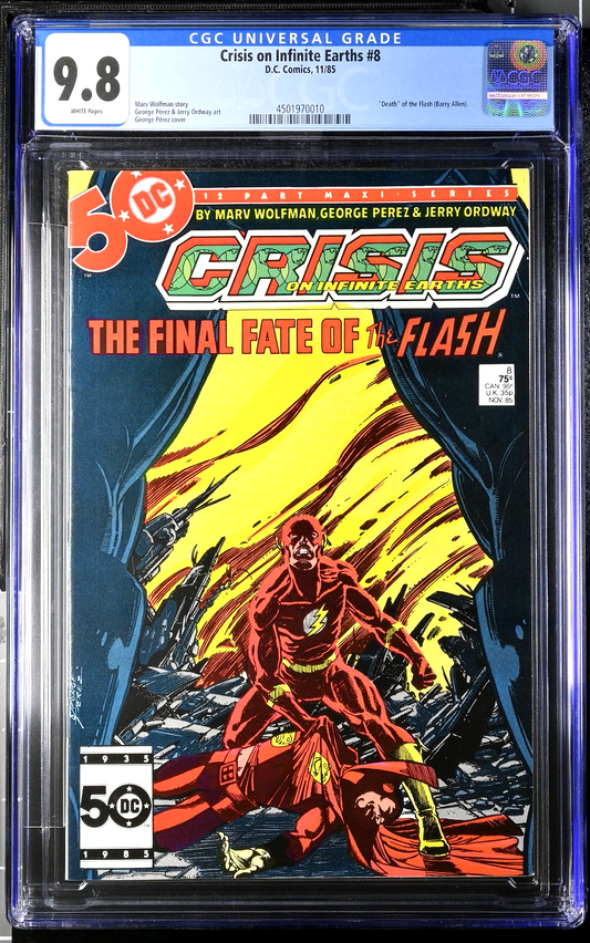 Crisis On Infinite Earths #8 (1985) CGC 9.8 NM/MT WHITE Perez Death of Flash
