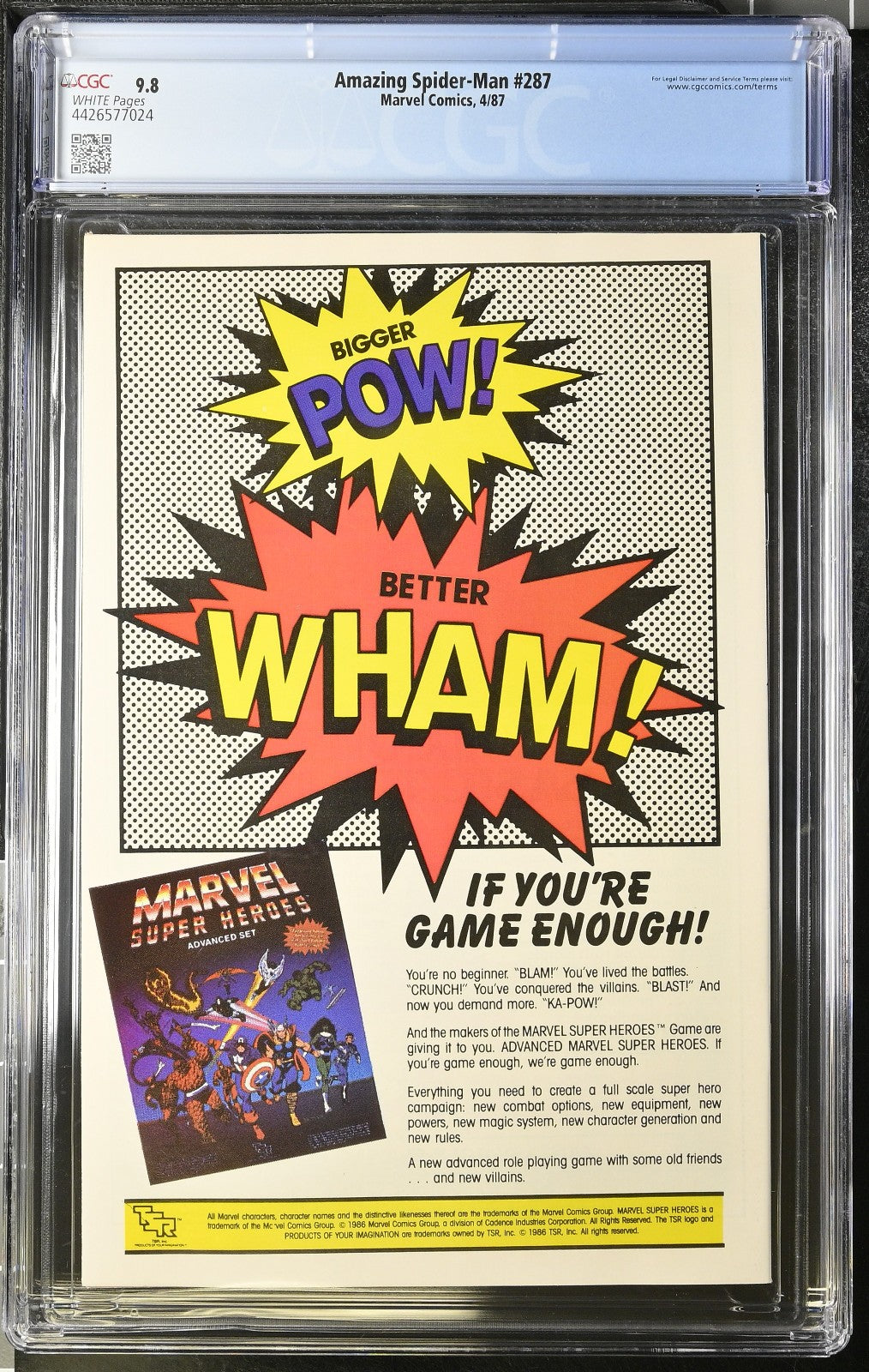 Amazing Spider-Man #287 (1987) CGC 9.8 NM/MT White Pages Daredevil Battle Cover
