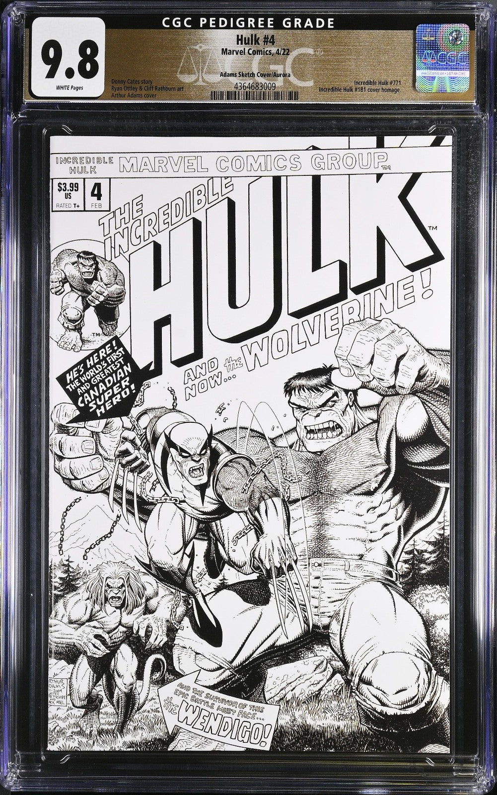 Hulk #4 (2022) CGC 9.8 NM/MT Adams Sketch Aurora Pedigree CGC Label Error