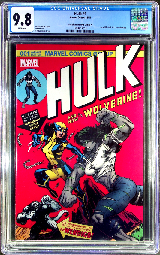HULK #1 (2017) CGC 9.8 NM/MT WHITE Hall of Comics/CBCS Edition A Hulk 181 Homage