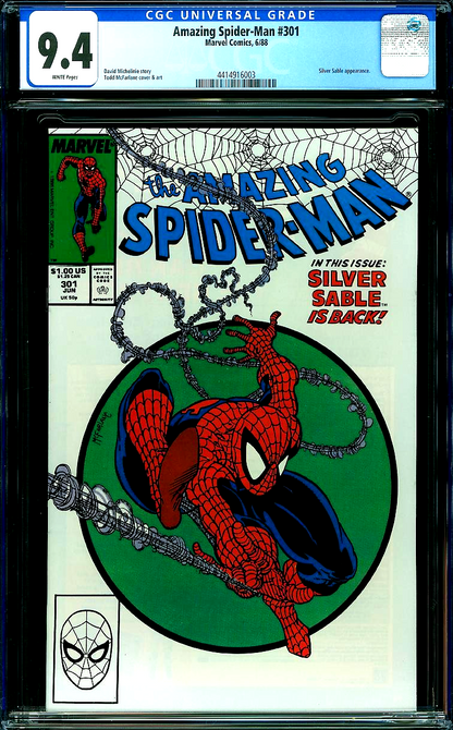 Amazing Spider-Man #301 (1988) CGC 9.4 NM White Classic McFarlane Silver Sable