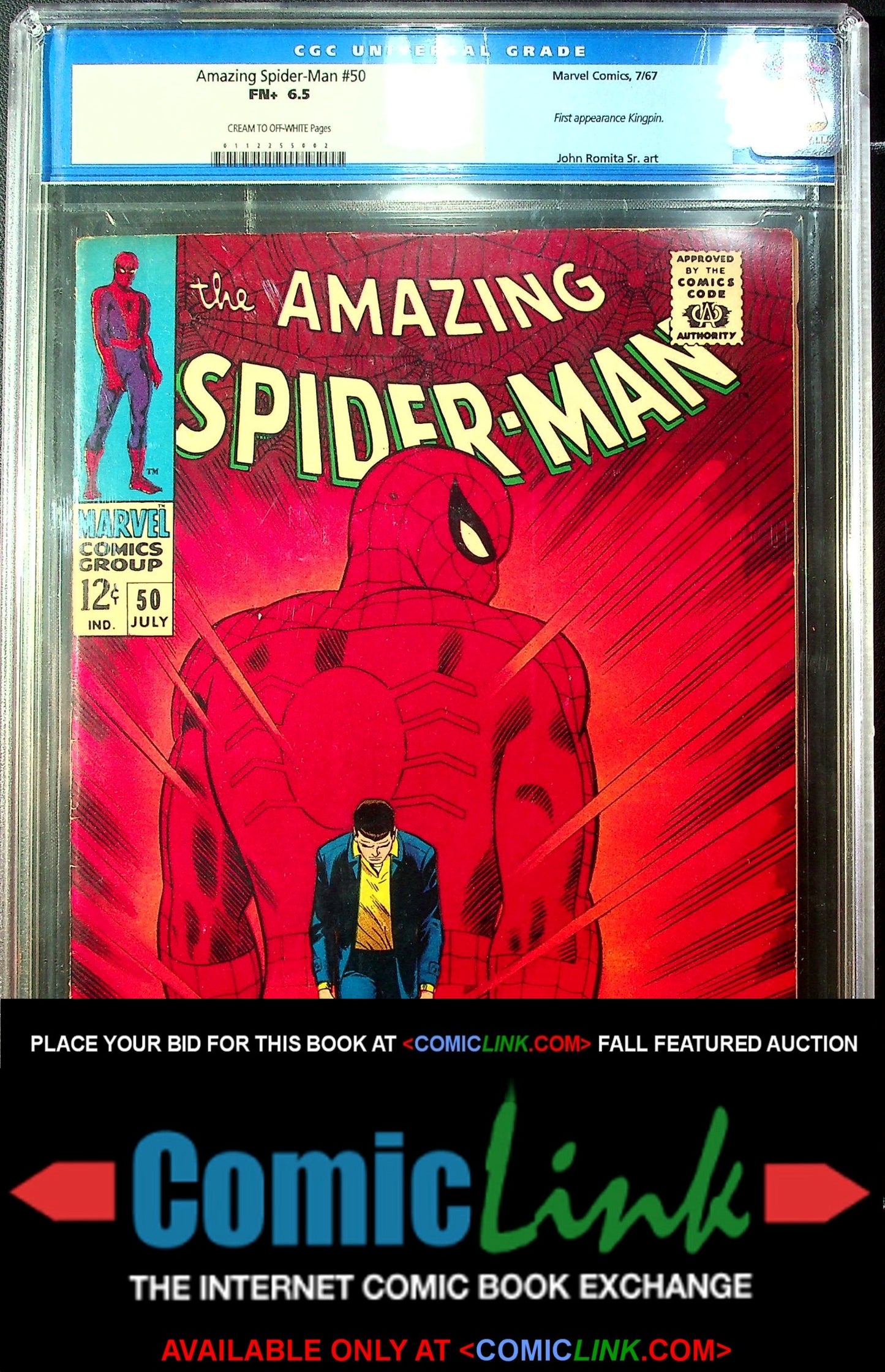 Amazing Spiderman #50 (1967) CGC 6.5 FN+ C/OW KEY Iconic Romita Cover Old Label