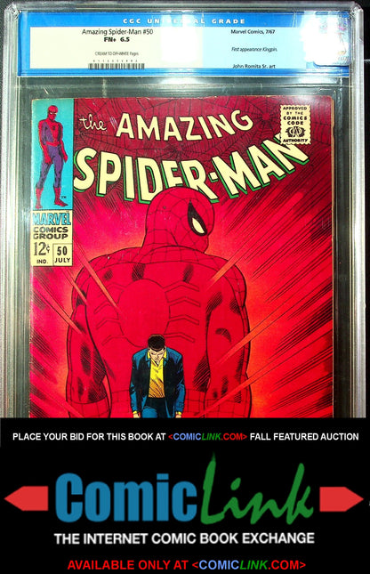 Amazing Spiderman #50 (1967) CGC 6.5 FN+ C/OW KEY Iconic Romita Cover Old Label