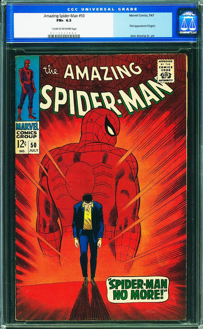 Amazing Spiderman #50 (1967) CGC 6.5 FN+ C/OW KEY Iconic Romita Cover Old Label