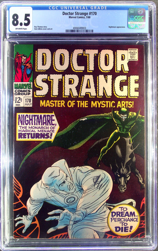 Doctor Strange #170 (1968) CGC 8.5 VF+ OW Pages KEY Nightmare Appearance