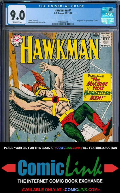 Hawkman #4 (1964) CGC 9.0 VF/NM Off-White Pages KEY Origin &  1st Zatanna