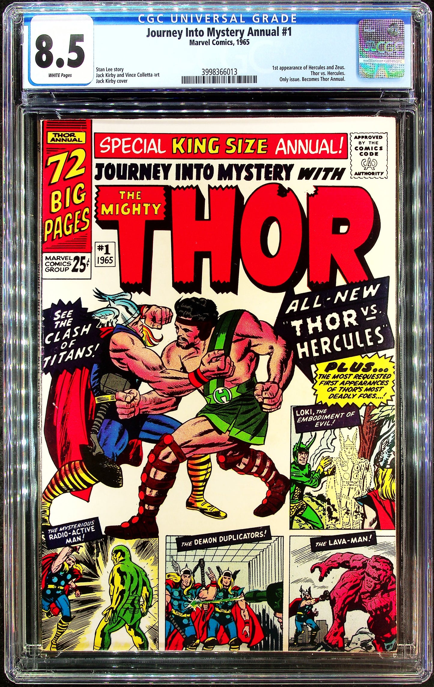 Journey Into Mystery Annual #1 (1965) CGC 8.5 VF+ WHITE KEY 1st Hercules vs Thor