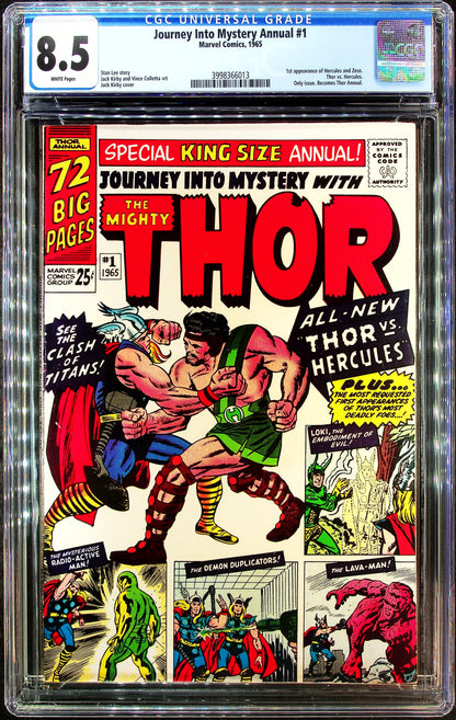 Journey Into Mystery Annual #1 (1965) CGC 8.5 VF+ WHITE KEY 1st Hercules vs Thor